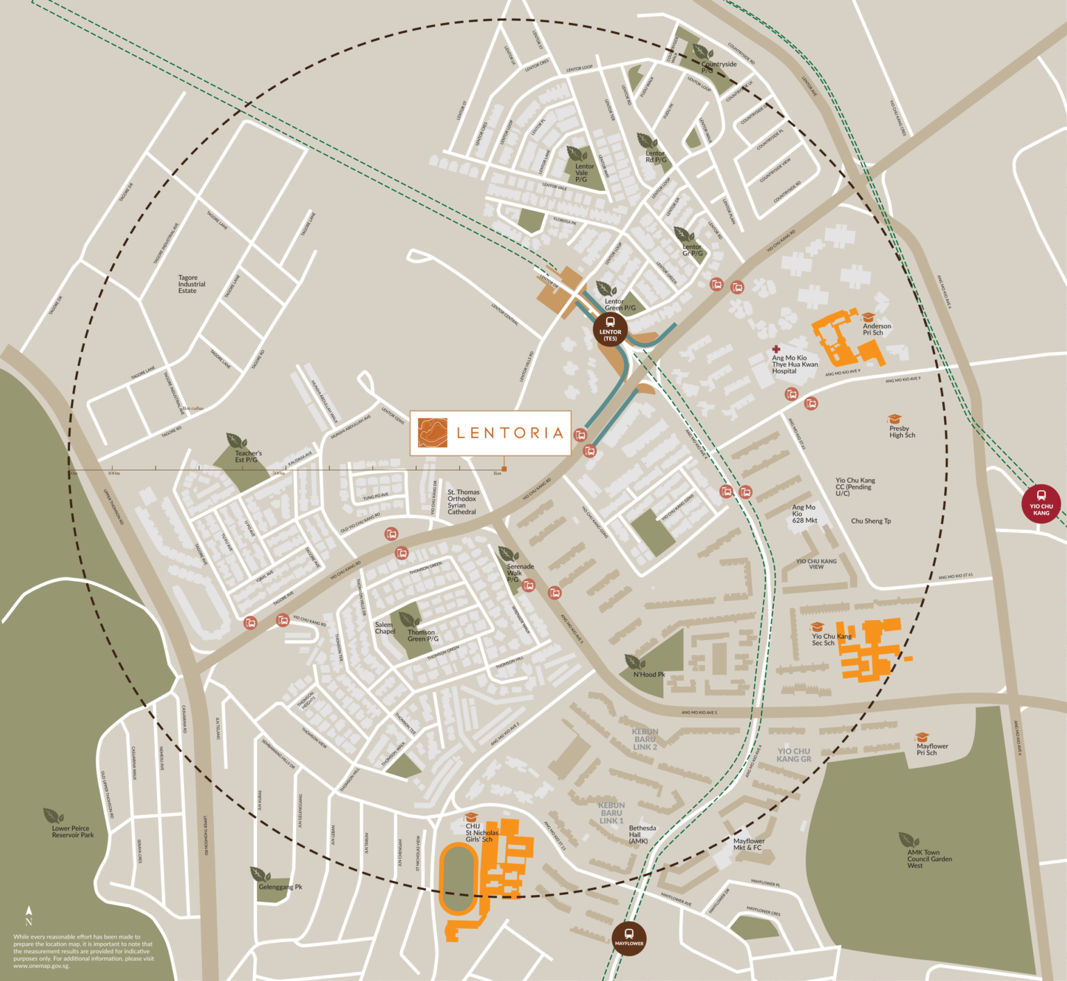 Map Showing Amenities in Lentor within 1 kilometer of Lentoria